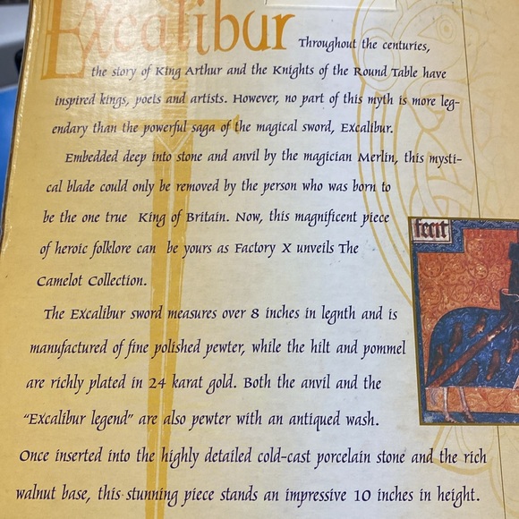 Excalibur Sword, Stone & Anvil Statue 24Kt Gold Plating by Factory X New In Box - Picture 16 of 16